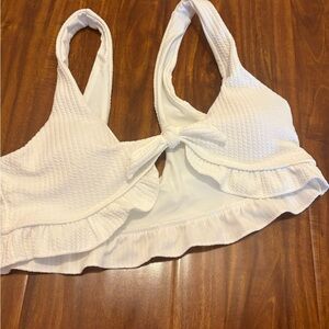 White Textured Ruffle Bikini Top